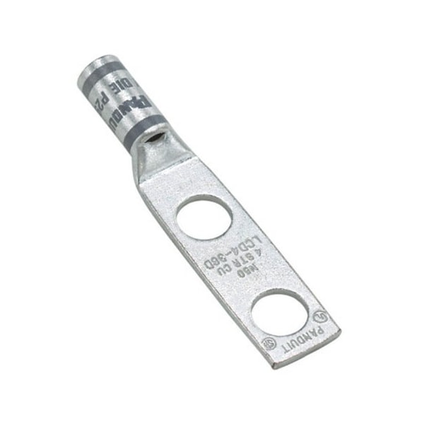 Two-Hole Compression Lug, 350 kcmil Max, 1 to 2 in Stud, Standard Barrel, Copper, Red